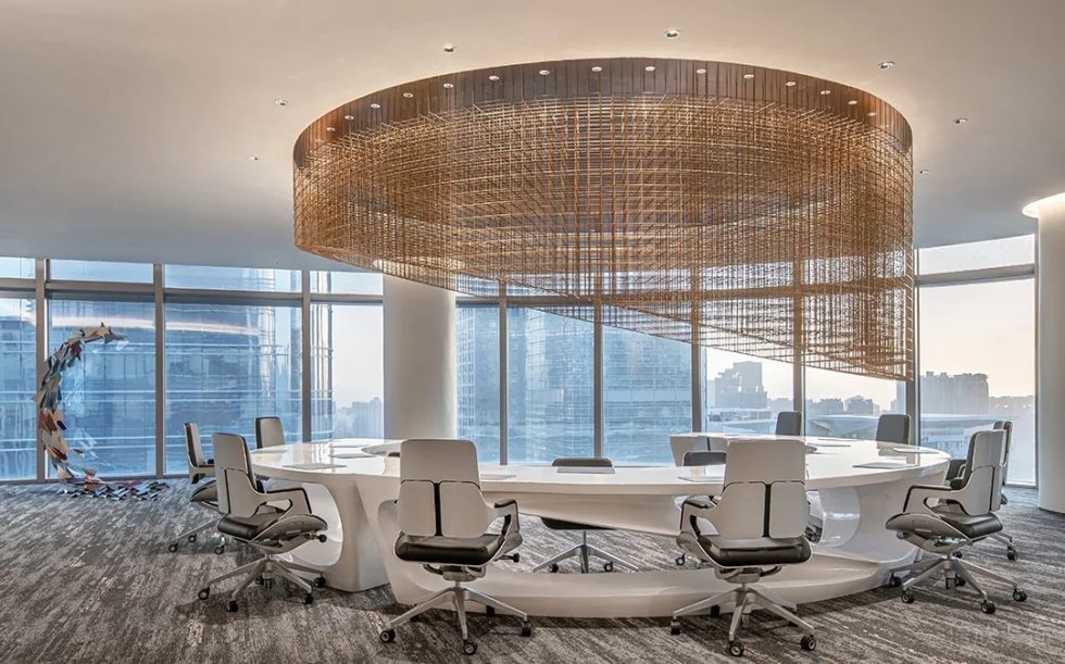 高級(jí)輕奢風(fēng)辦公室裝修方案 圓弧造型開放式工作區(qū)