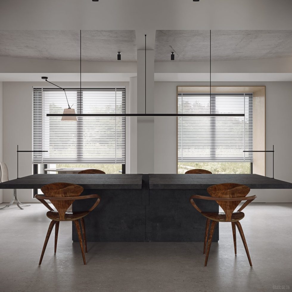 工業(yè)田園風辦公室裝修設(shè)計 辦公區(qū)磨砂顆粒感大理石桌面