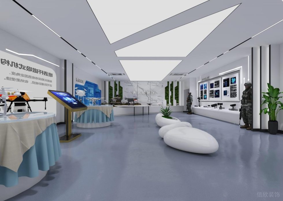 現(xiàn)代風格慧明捷科技公司展廳無人機展區(qū)裝修設計