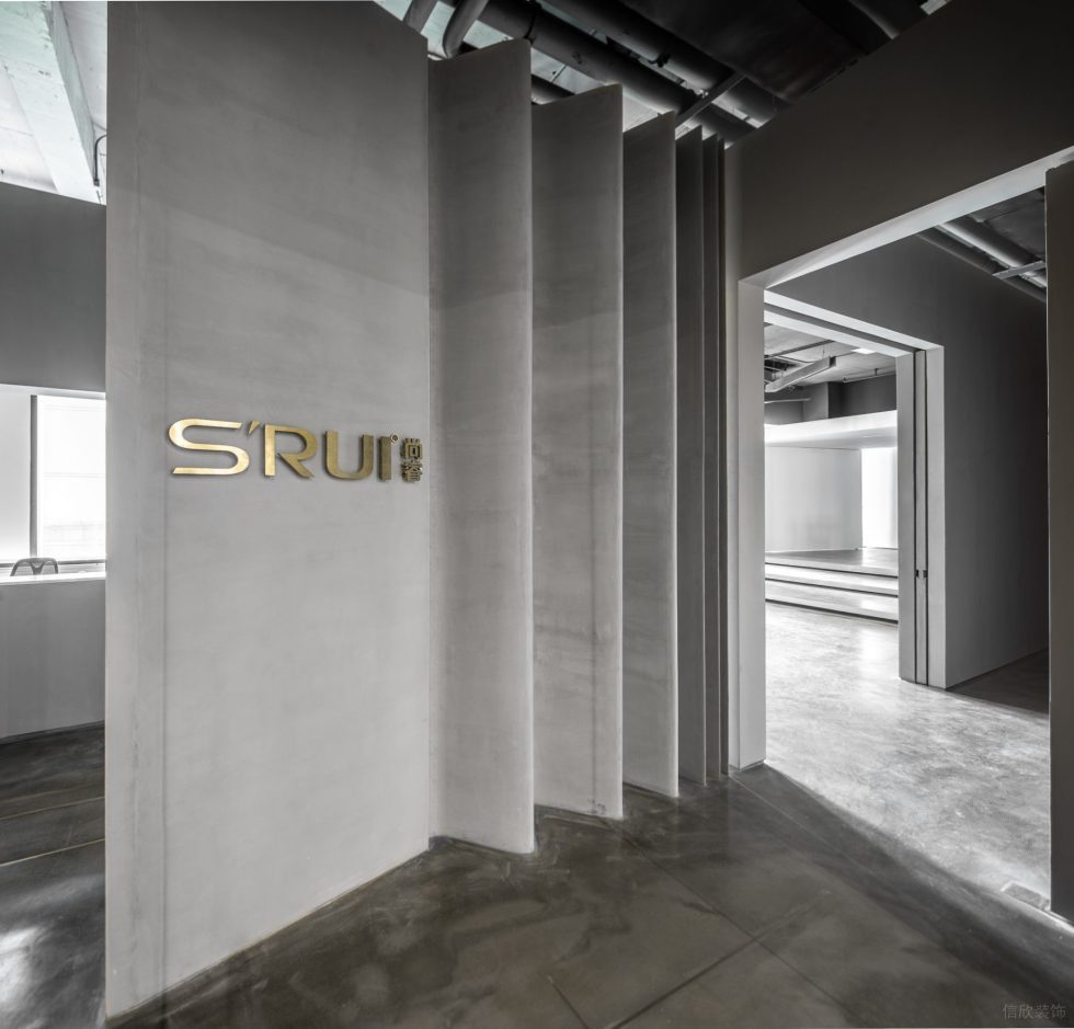 灰色極簡工業(yè)風(fēng)辦公室裝修設(shè)計(jì)企業(yè)標(biāo)識(shí)形象墻效果圖