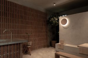 極簡(jiǎn)大地質(zhì)感西餐廳廁所入口裝修設(shè)計(jì)