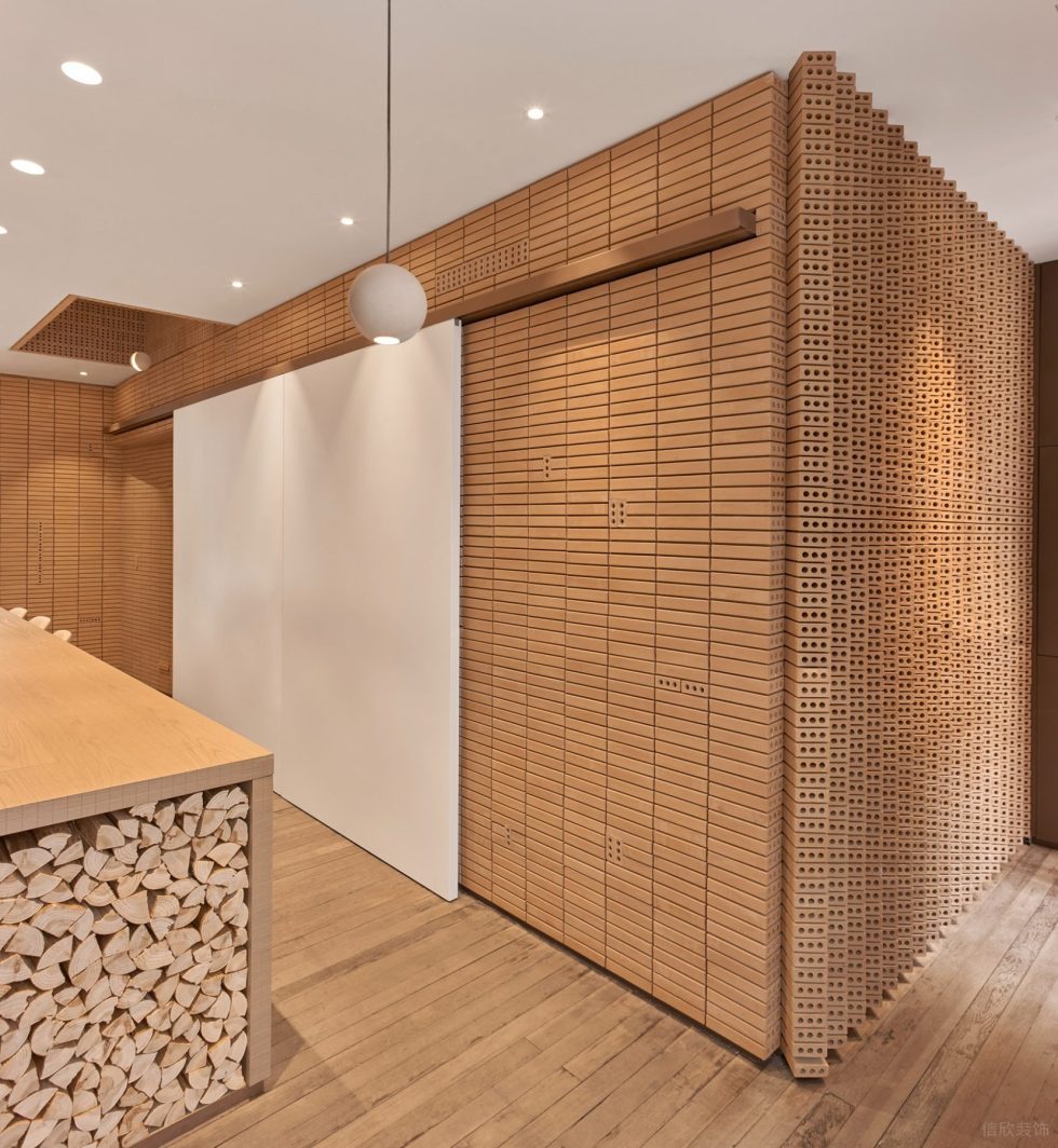 簡約混搭風(fēng)辦公室裝修方案 三孔磚堆砌造型墻面