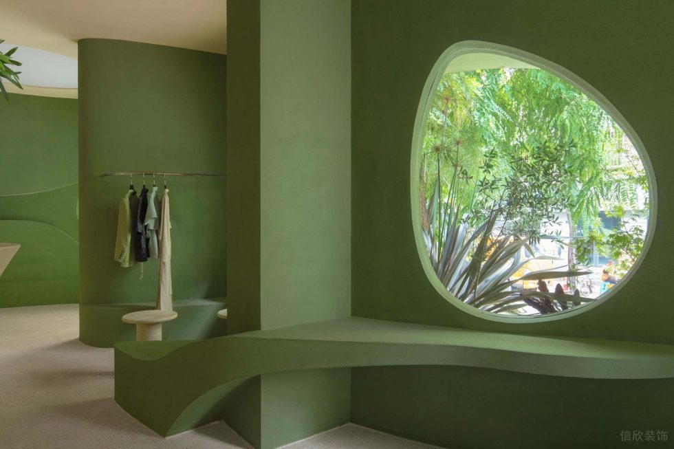 綠意奶油簡約風(fēng)飲品店櫥窗邊卡座裝修設(shè)計圖