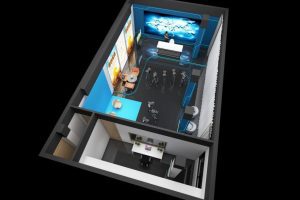 南寧東盟商務(wù)區(qū)九洲國際工商銀行現(xiàn)代風(fēng)格演播廳裝修設(shè)計鳥瞰效果圖