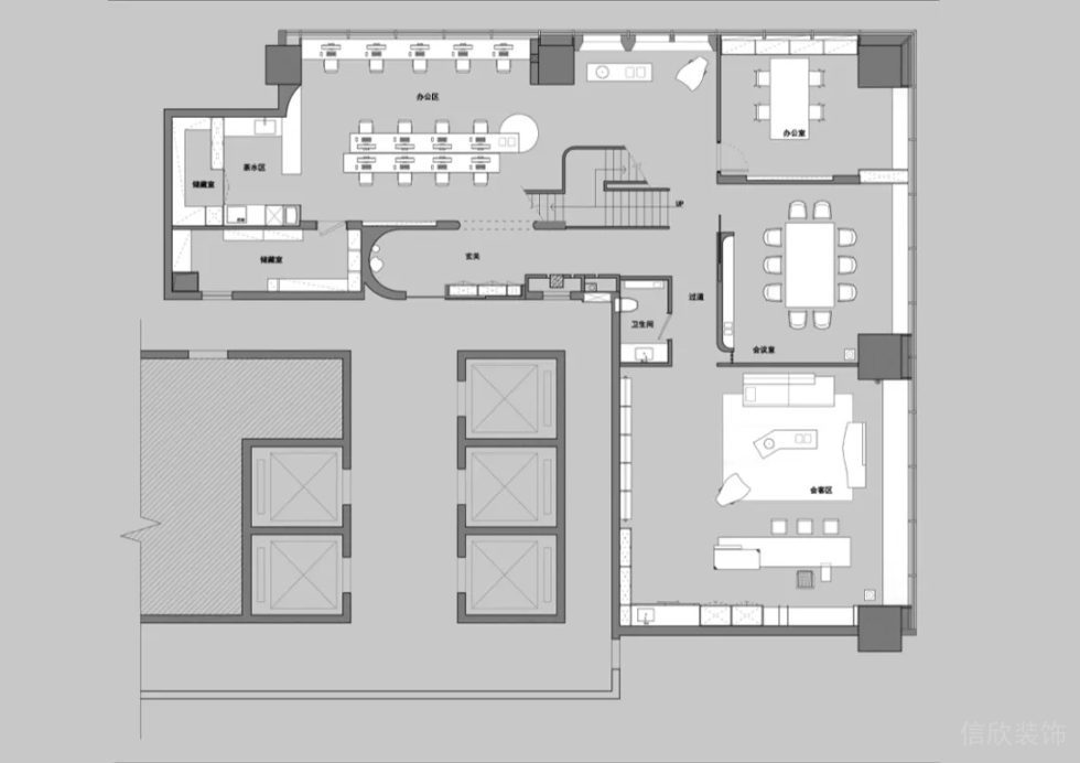 400平方米極簡寧靜風(fēng)辦公室裝修設(shè)計 平面布置圖