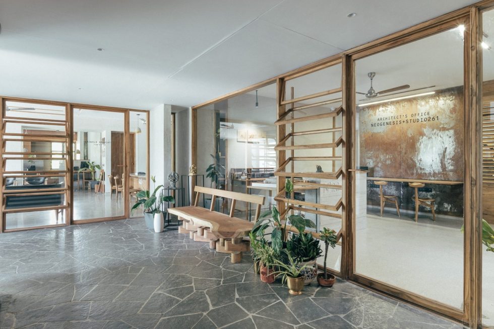 清新原木風(fēng)辦公室裝修設(shè)計木色門廳等候區(qū)