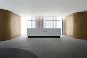 深圳南山漢京中心現(xiàn)代淡色系風(fēng)格辦公室裝修案例黑白色服務(wù)臺效果圖