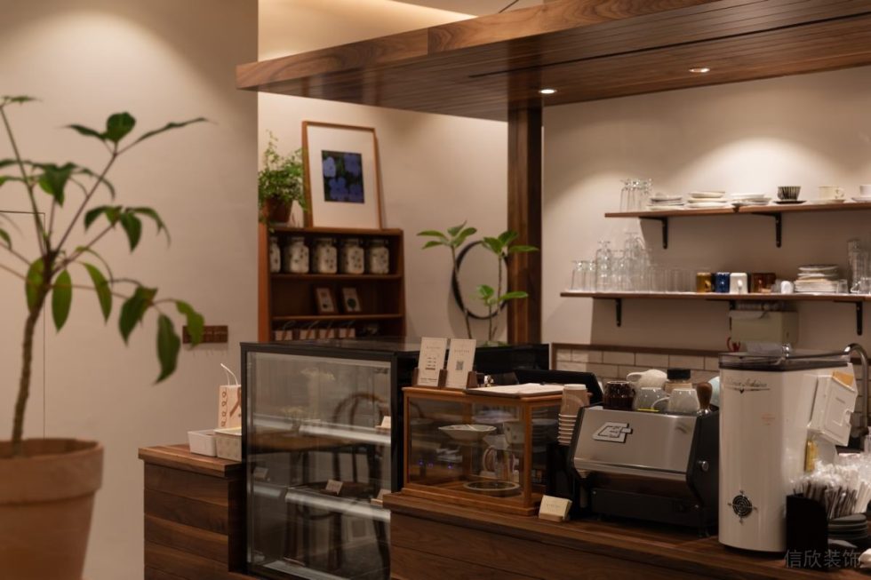 原木風(fēng)咖啡店多功能原木吧臺(tái)裝修效果圖