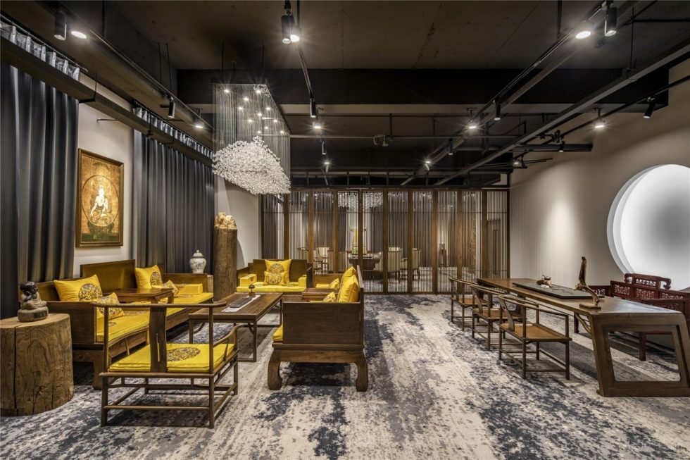 極簡(jiǎn)中式混搭風(fēng)陶瓷藝術(shù)品展廳裝修設(shè)計(jì) 展廳洽談交流區(qū)