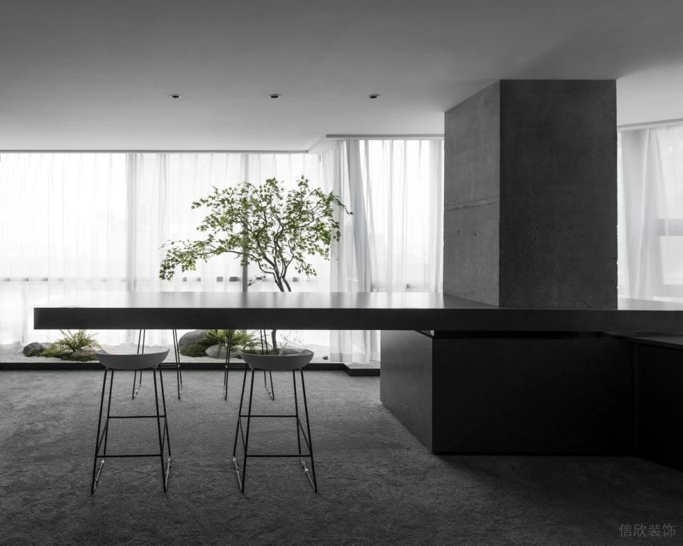 簡約黑白灰展廳裝修設(shè)計 大理石延伸小吧臺