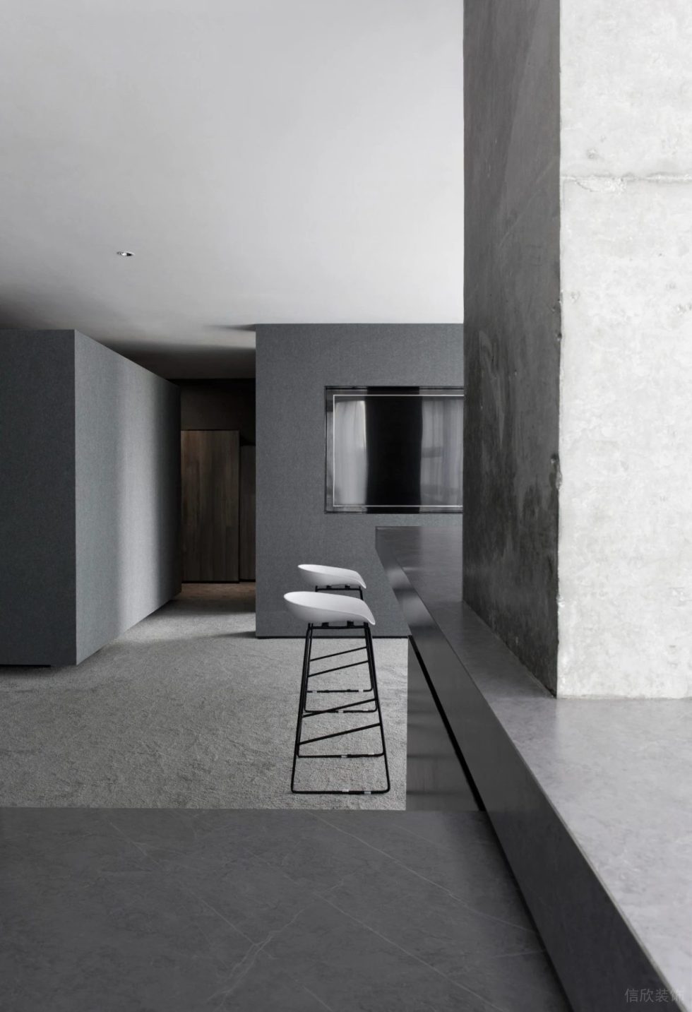 簡約黑白灰展廳裝修設(shè)計 灰色天然石材