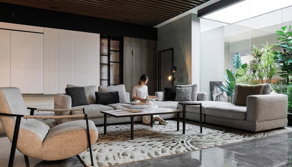 Nasca整體家具展廳裝修設計 灰色布藝軟包沙發(fā)