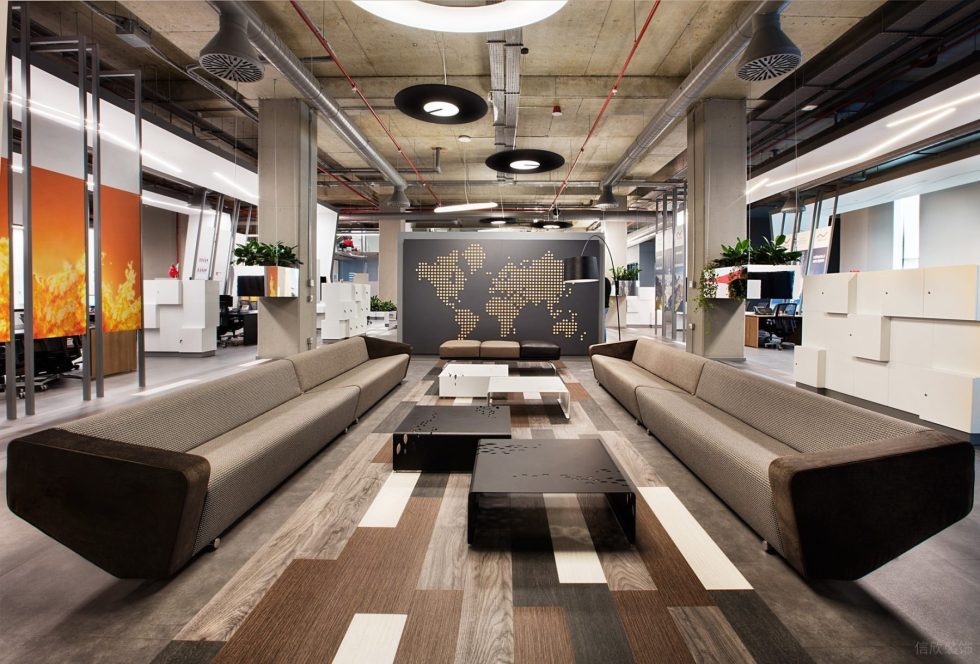 前衛(wèi)現(xiàn)代風(fēng)辦公室裝修設(shè)計暖灰色接待區(qū)