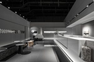 天然石材咖啡館展廳裝修設(shè)計(jì) 白色大理石操作臺(tái)面