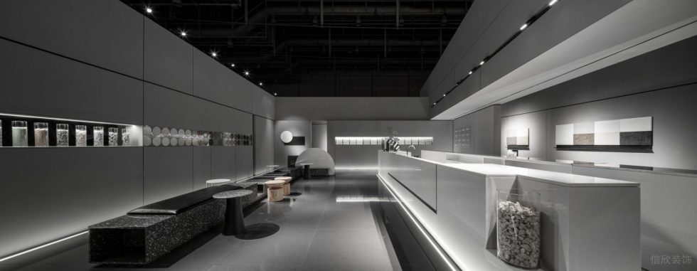 天然石材咖啡館展廳裝修設(shè)計(jì) 白色大理石操作臺(tái)面