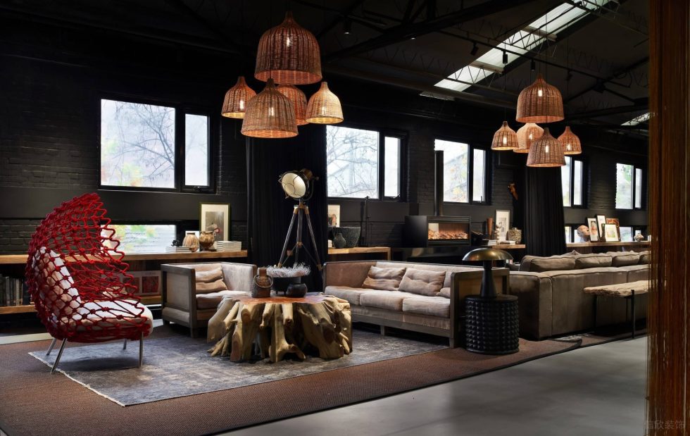 現(xiàn)代復(fù)古風(fēng)花樣生活館展廳裝修設(shè)計(jì) 灰色布藝沙發(fā)