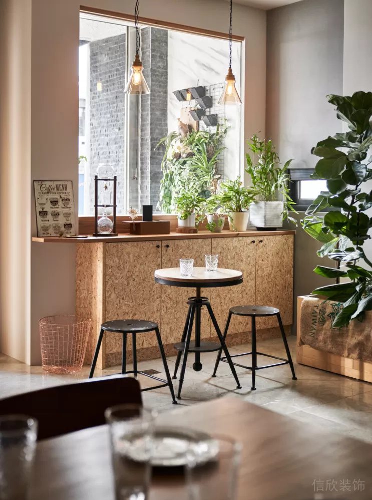 現(xiàn)代簡約風咖啡廳顆粒柜體質(zhì)感矮柜設(shè)計示意圖