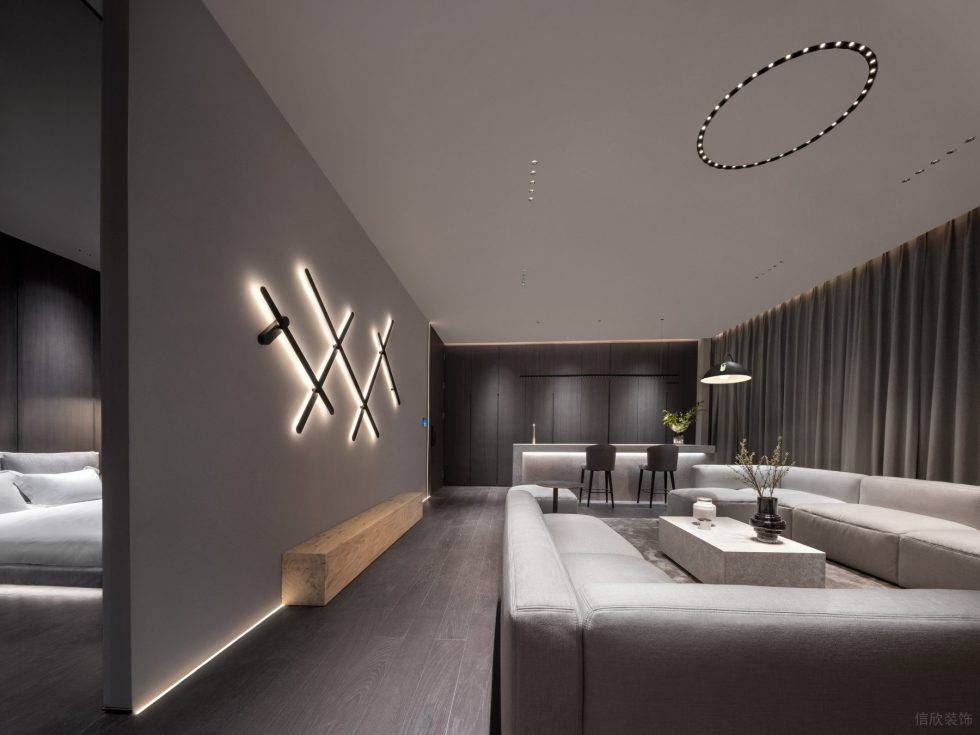 現(xiàn)代時(shí)尚多功能照明燈具展廳設(shè)計(jì) 客廳吧臺(tái)燈光布置