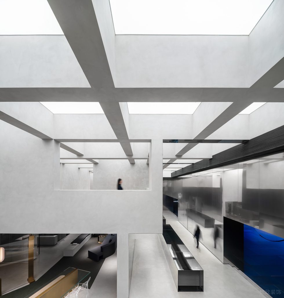 智能未來體驗(yàn)展廳裝修設(shè)計(jì) 深格柵吊頂集成燈