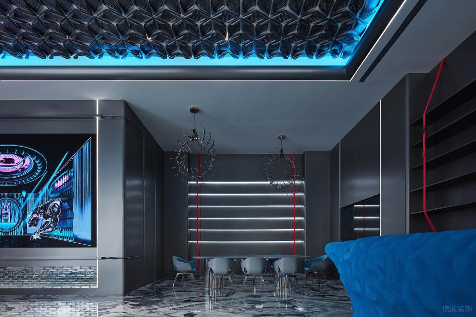 賽博朋克風(fēng)格辦公室裝修設(shè)計(jì)灰藍(lán)色天花吊頂 賽博朋克風(fēng)格辦公室裝修設(shè)計(jì)灰藍(lán)色天花吊頂