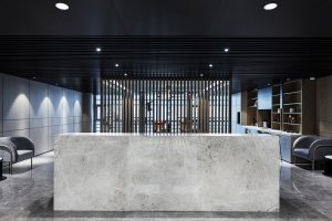 黑白灰高端現代風辦公室裝修設計黑灰色水吧接待區(qū)效果圖