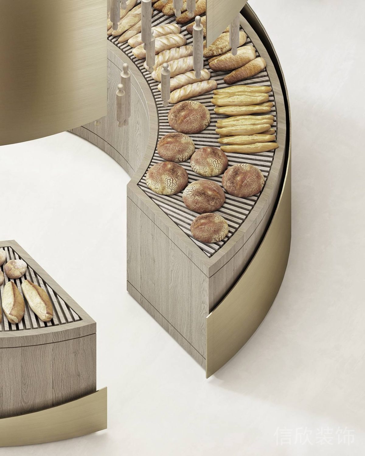 福田區(qū)沙尾金色面包店木質(zhì)圓環(huán)形面包展柜裝修設(shè)計(jì)