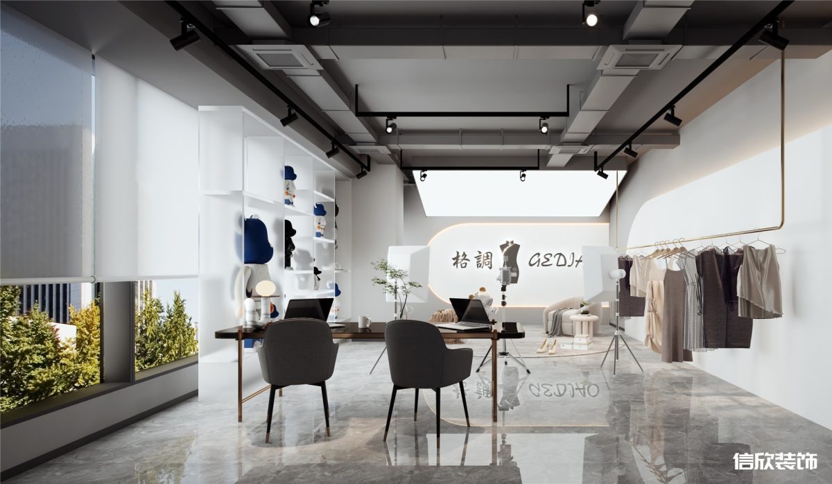 羅湖區(qū)東門服裝帶貨直播間白色展柜裝修設(shè)計