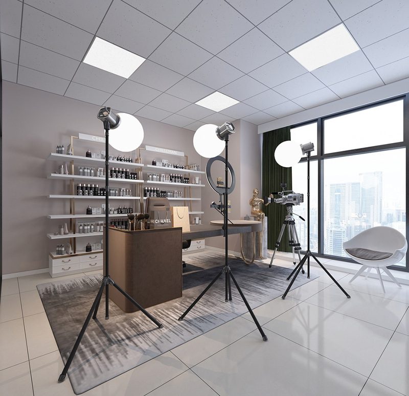 羅湖區(qū)東門服裝帶貨直播間鋼木展柜裝修設(shè)計