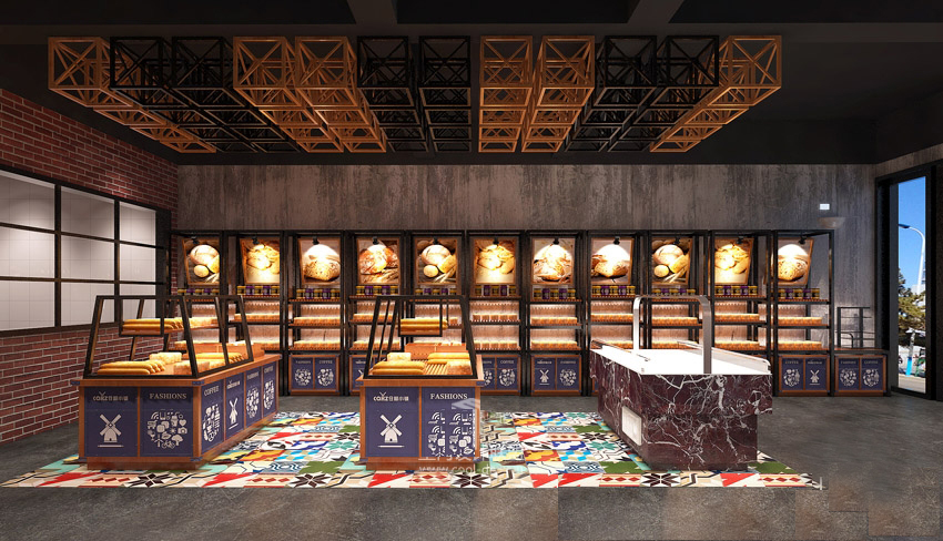 羅湖區(qū)筍崗村小鎮(zhèn)面包店深色復古裝修設(shè)計