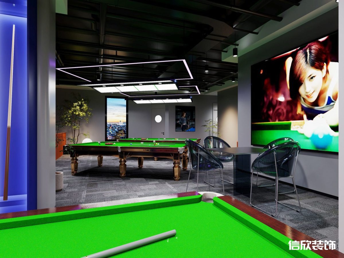 深圳福田皇崗棋牌室桌球區(qū)大幅廣告畫裝修設(shè)計(jì)