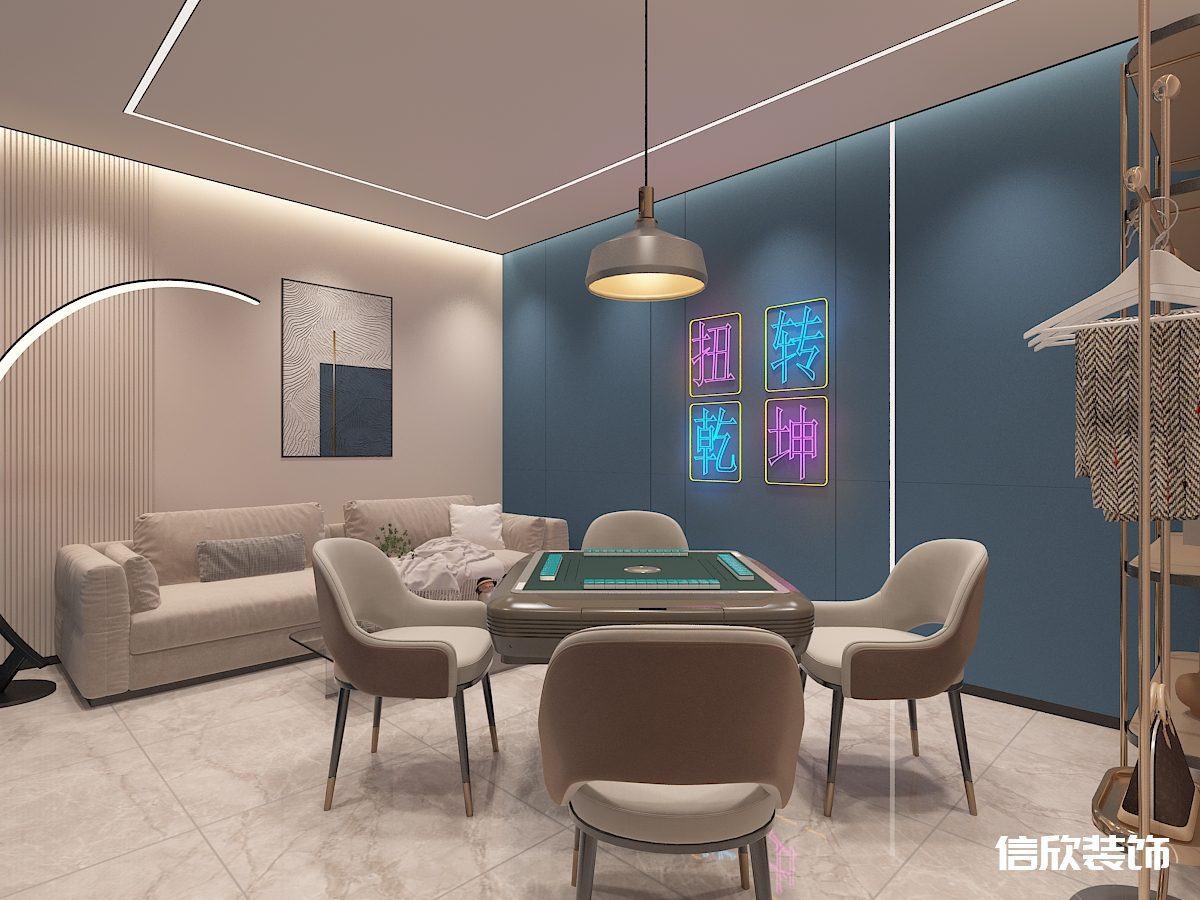 深圳福田梅林棋牌室藍(lán)色布藝裝修設(shè)計