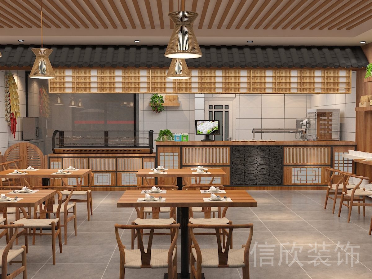 深圳福田梅林野尚膳快餐店長條形點餐臺裝修設(shè)計