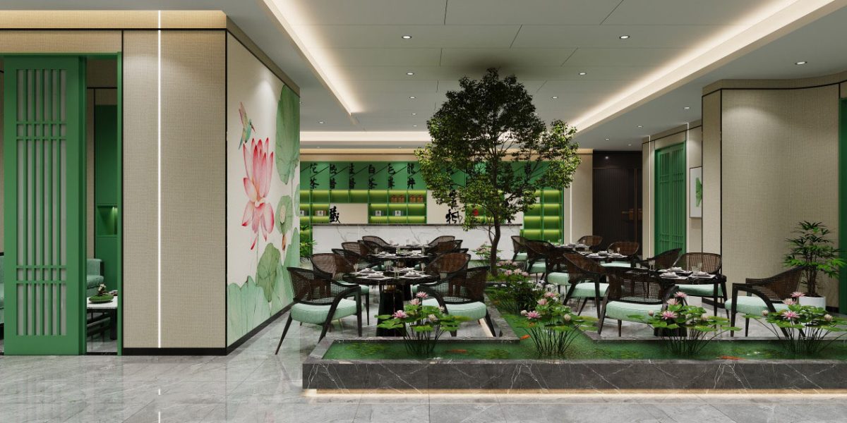 深圳福田下沙綠色田園棋牌室休閑區(qū)墻面山水畫裝飾裝修