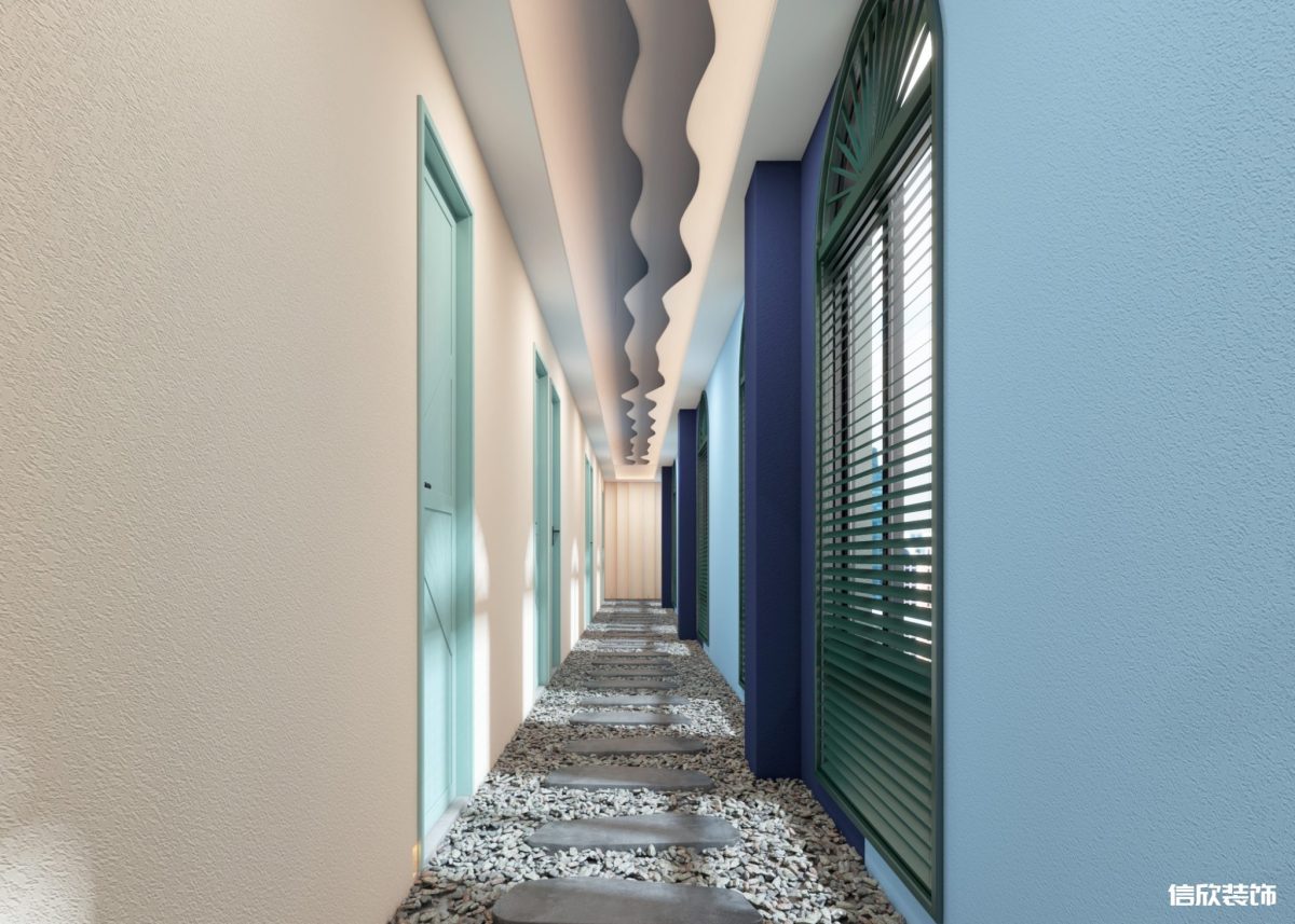 深圳龍崗布吉棋牌室藍(lán)色過(guò)道裝修