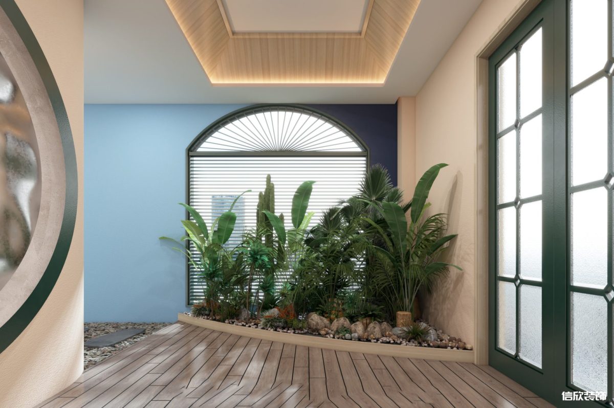 深圳龍崗布吉田園風(fēng)棋牌室角落綠植景觀裝修