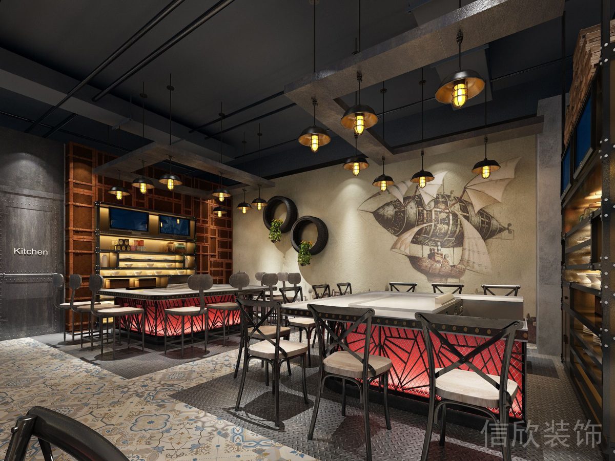 深圳羅湖東門鐵板燒快餐店餐桌酒柜裝飾畫裝修設(shè)計