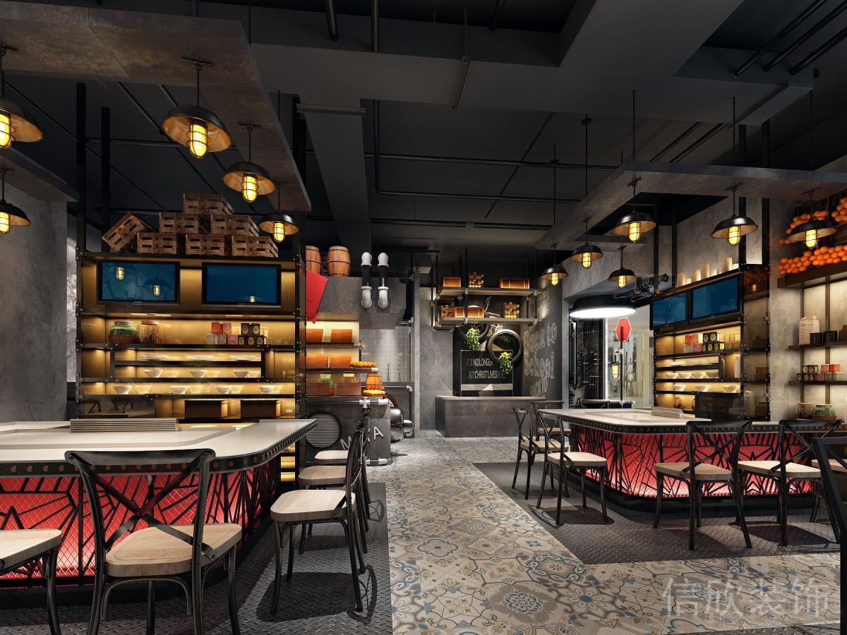 深圳羅湖東門鐵板燒快餐店酒柜展架裝修設(shè)計