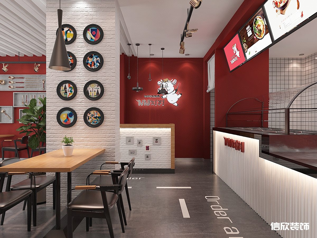 深圳羅湖黃貝嶺紅色小快餐廳點(diǎn)餐臺(tái)裝修設(shè)計(jì)