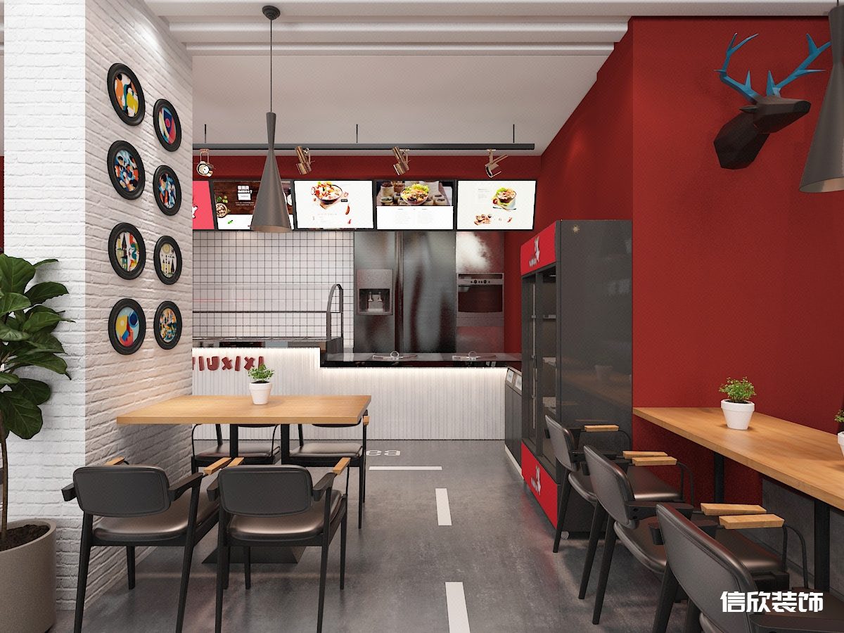 深圳羅湖黃貝嶺紅色小快餐廳點(diǎn)餐臺(tái)與菜牌裝修設(shè)計(jì)