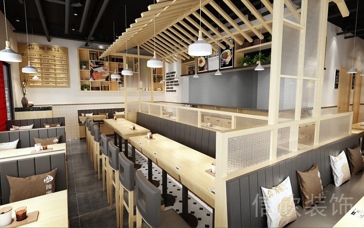 深圳羅湖火車站快餐廳木架天花頂裝修設(shè)計(jì)