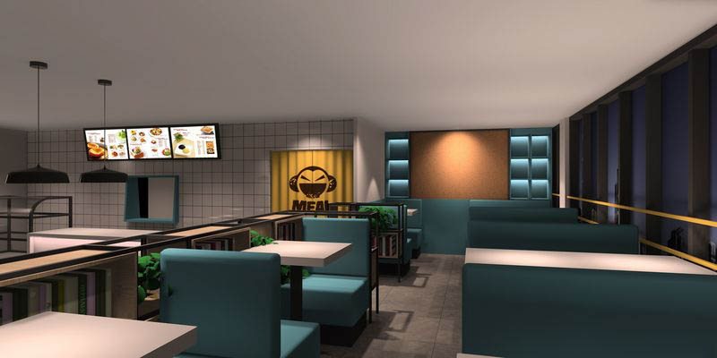 深圳龍華民治快餐店藍(lán)色軟包卡座裝修設(shè)計