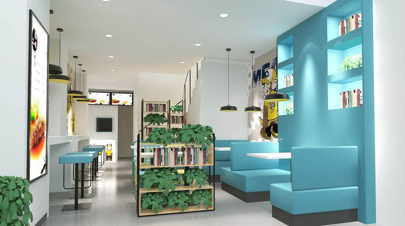 深圳龍華民治快餐店鐵藝綠植隔斷裝修設(shè)計