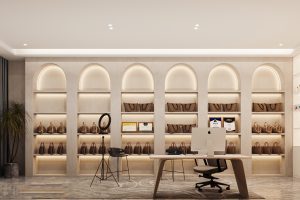 深圳羅湖文化大廈帶貨直播間鏡頭內(nèi)商品展柜裝修設(shè)計