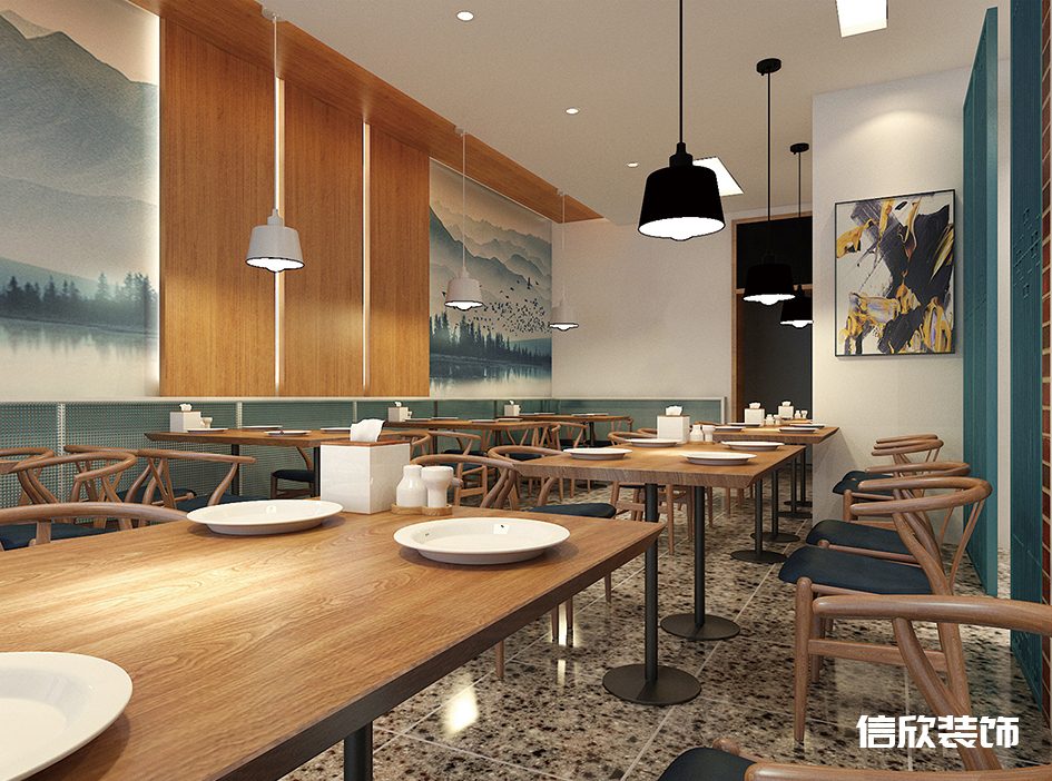 深圳南山區(qū)大學城快餐廳胡桃木餐桌椅裝修設計