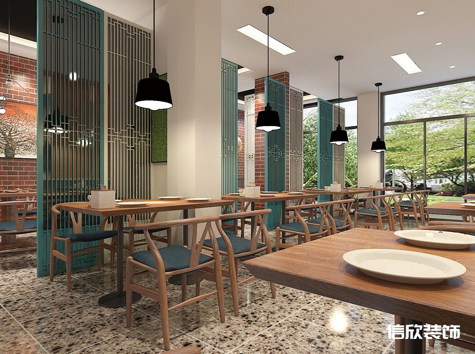 深圳南山區(qū)大學城快餐廳藍色屏風隔斷裝修設計