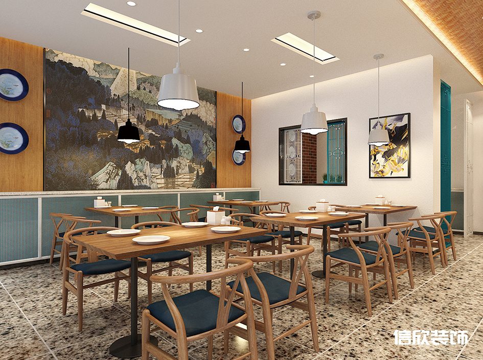 深圳南山區(qū)大學城快餐廳墻面主題畫裝修設計
