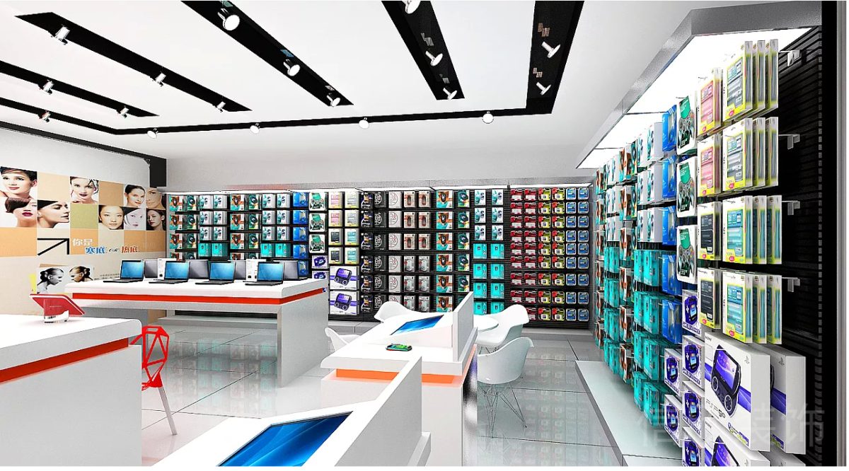 聯(lián)想福田新洲手機店墻邊貨品展架裝修