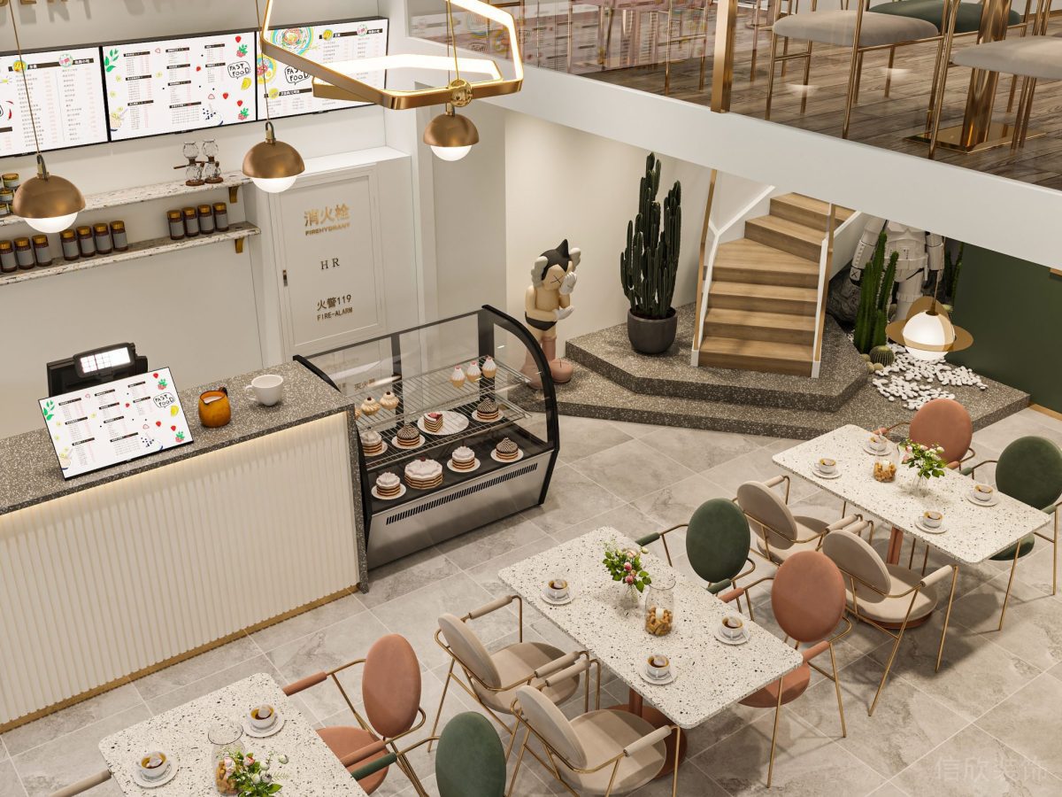 深圳寶安西鄉(xiāng)蛋糕店中間4人白色芝麻石餐桌