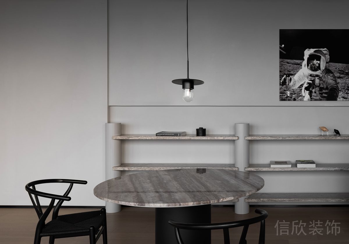 辦公室員工休息區(qū)域大理石墻體圓桌設計