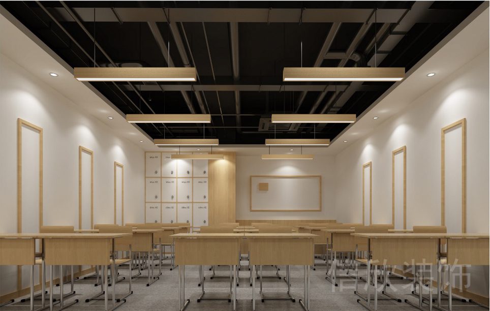 龍華區(qū)民治1970科技小鎮(zhèn)環(huán)保木材工作室培訓教室不銹鋼與木材桌椅木質框架畫框式墻體設計十二格收納柜教室